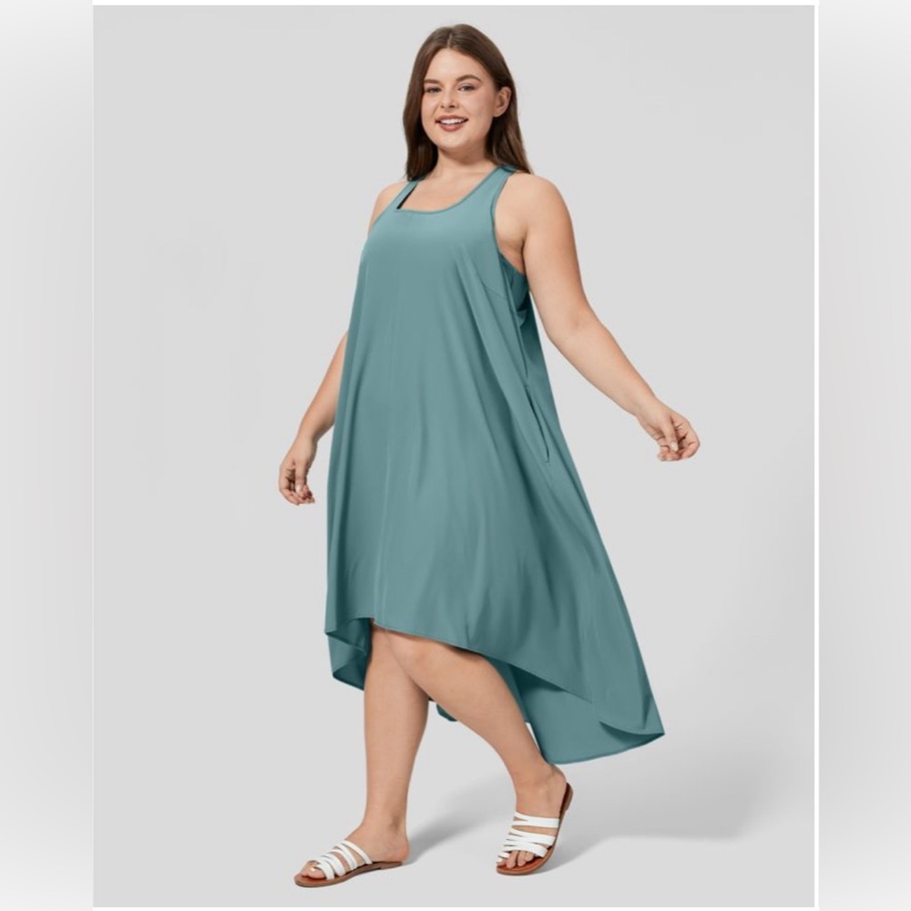 COPY - Halara Breezeful™ Backless Racerback Side Pocket High Low Midi Dress 2X …